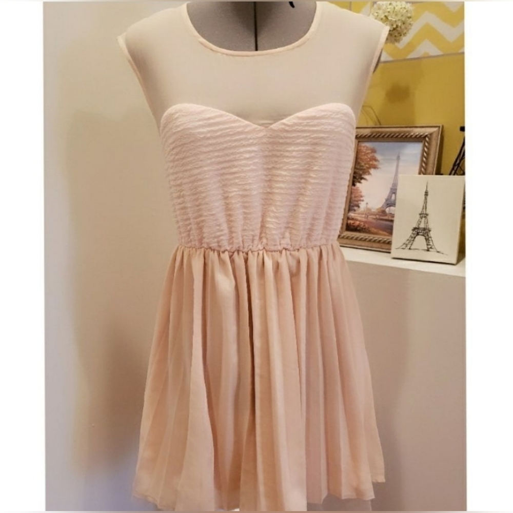 Whisper Brand Blush Sheer Chiffon Sleeveless Mini Dress Women's Size Small